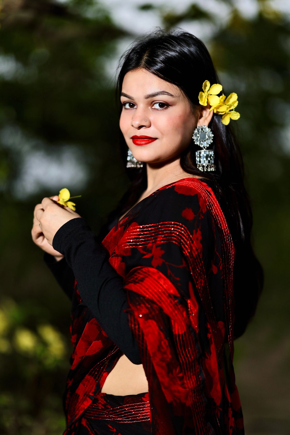 Black & Red Kalamkari Silk Saree