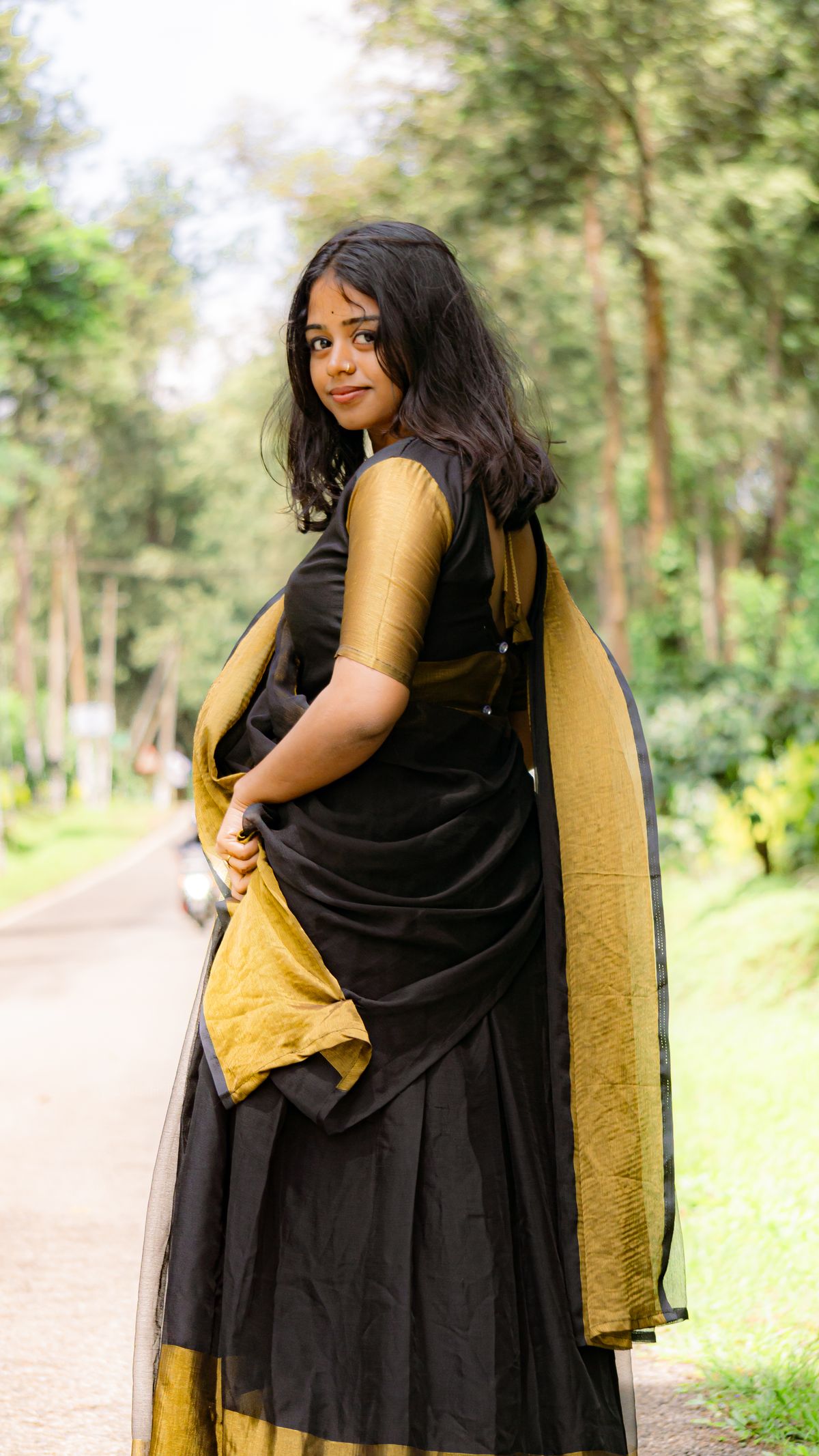 Black Narayanpet Cotton with Mustard Pallu