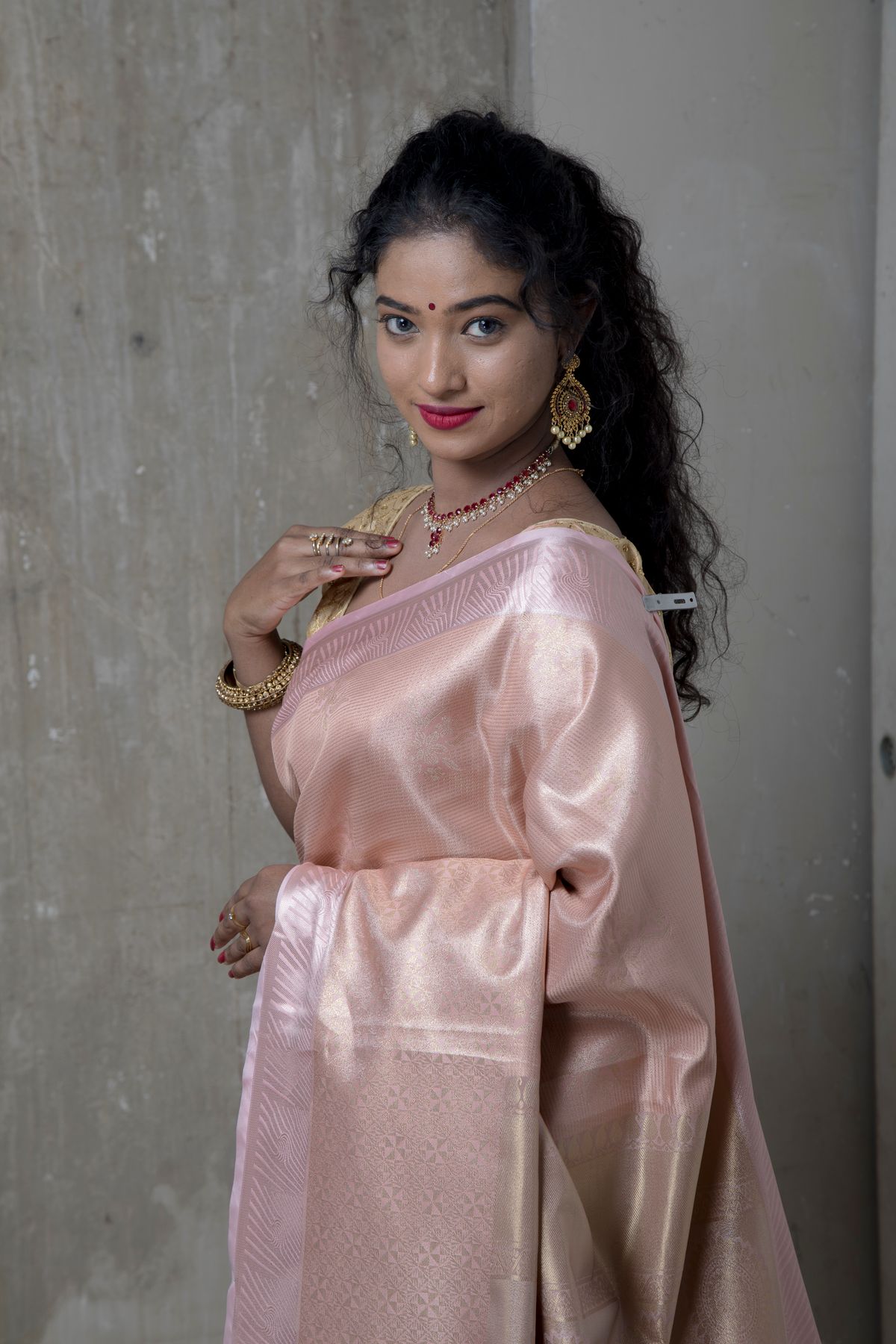 Blush Pink Tissue Kanjivaram Silk Saree
