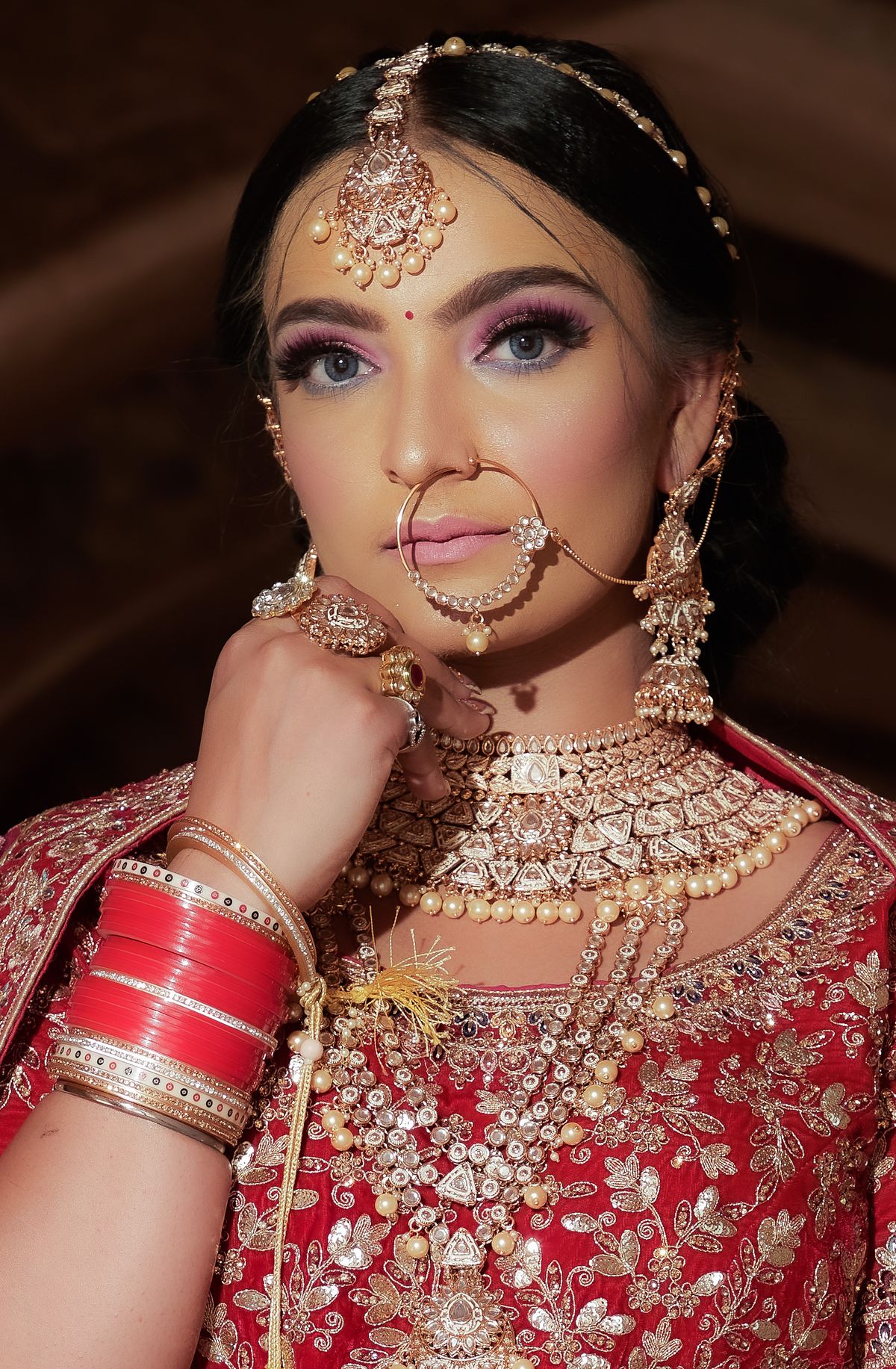 Bridal Nath (Nose Ring) with Pearl Chain