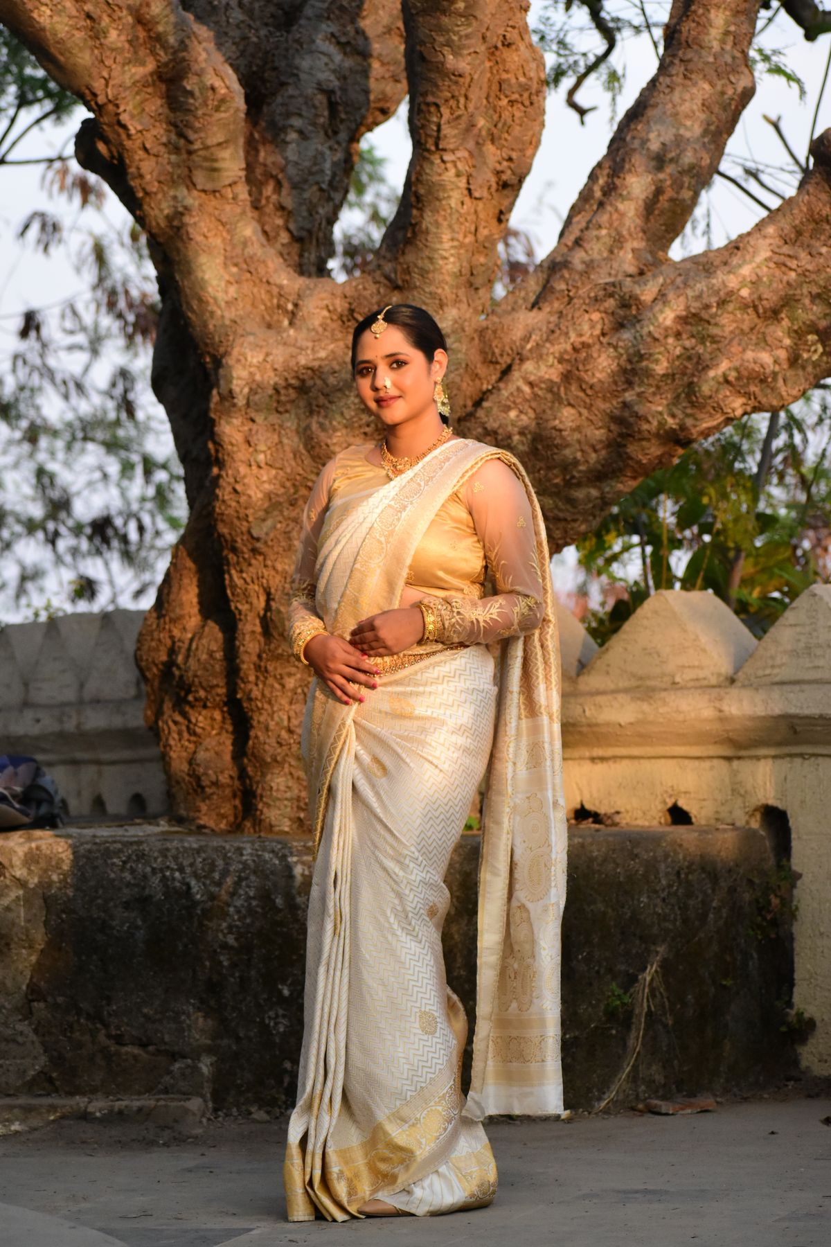 Ivory Kasavu Handloom Saree with Gold Border