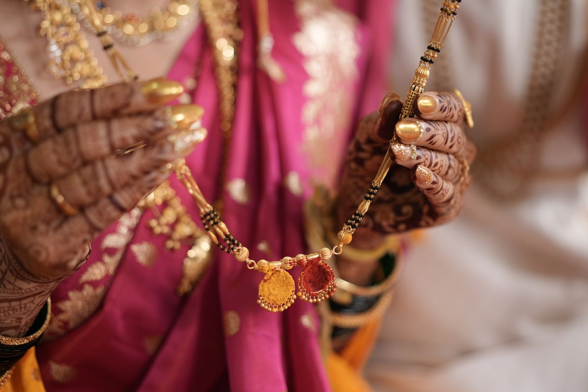 Black Bead Mangalsutra with Gold Pendant