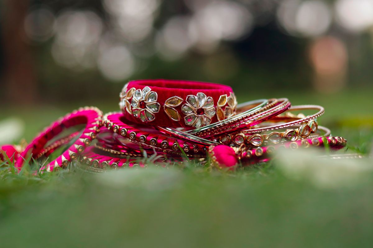 Red & Gold Silk Thread Bangles (set of 6)