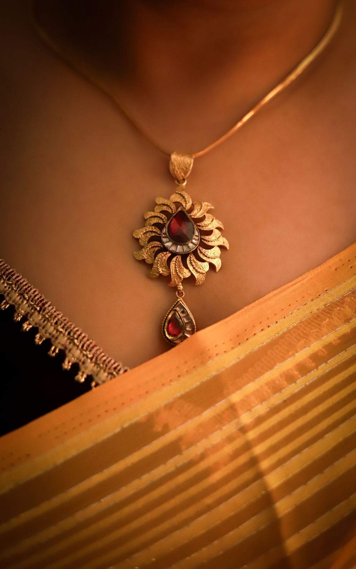 Ruby Lotus Pendant with Chain