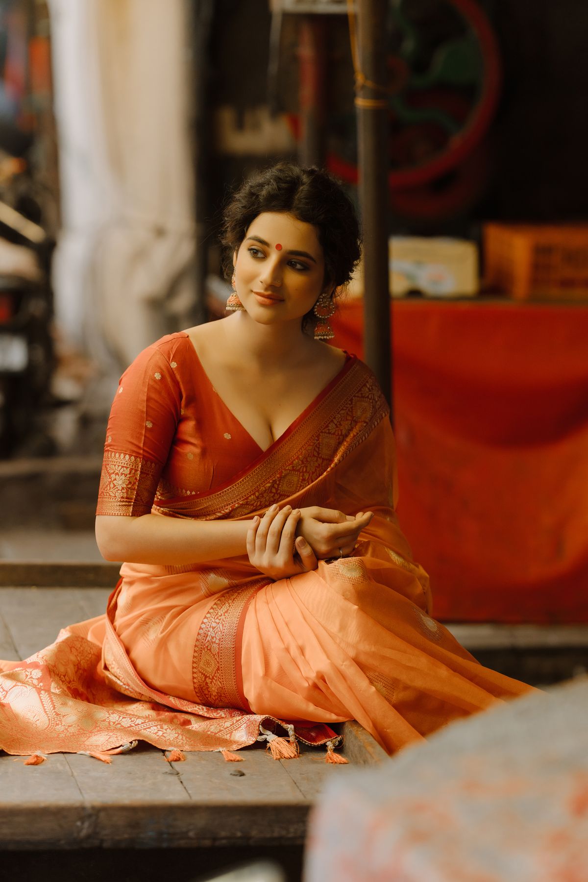 Saffron Banarasi Katan Silk Saree