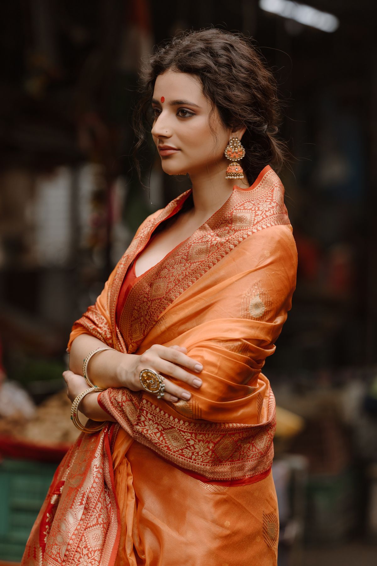 Tangerine Banarasi Tissue Silk Saree