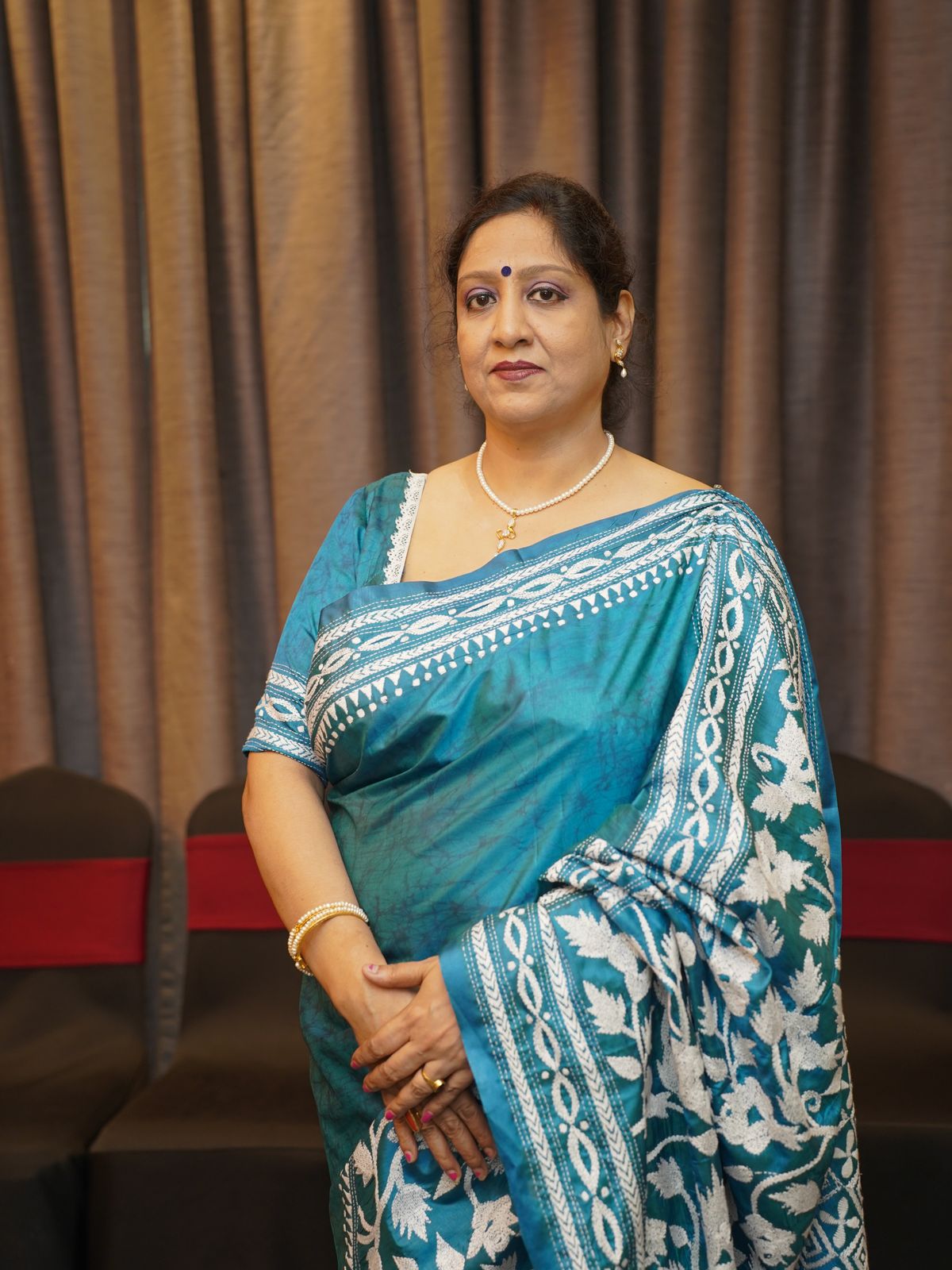 Teal Ajrakh Print Modal Silk Saree
