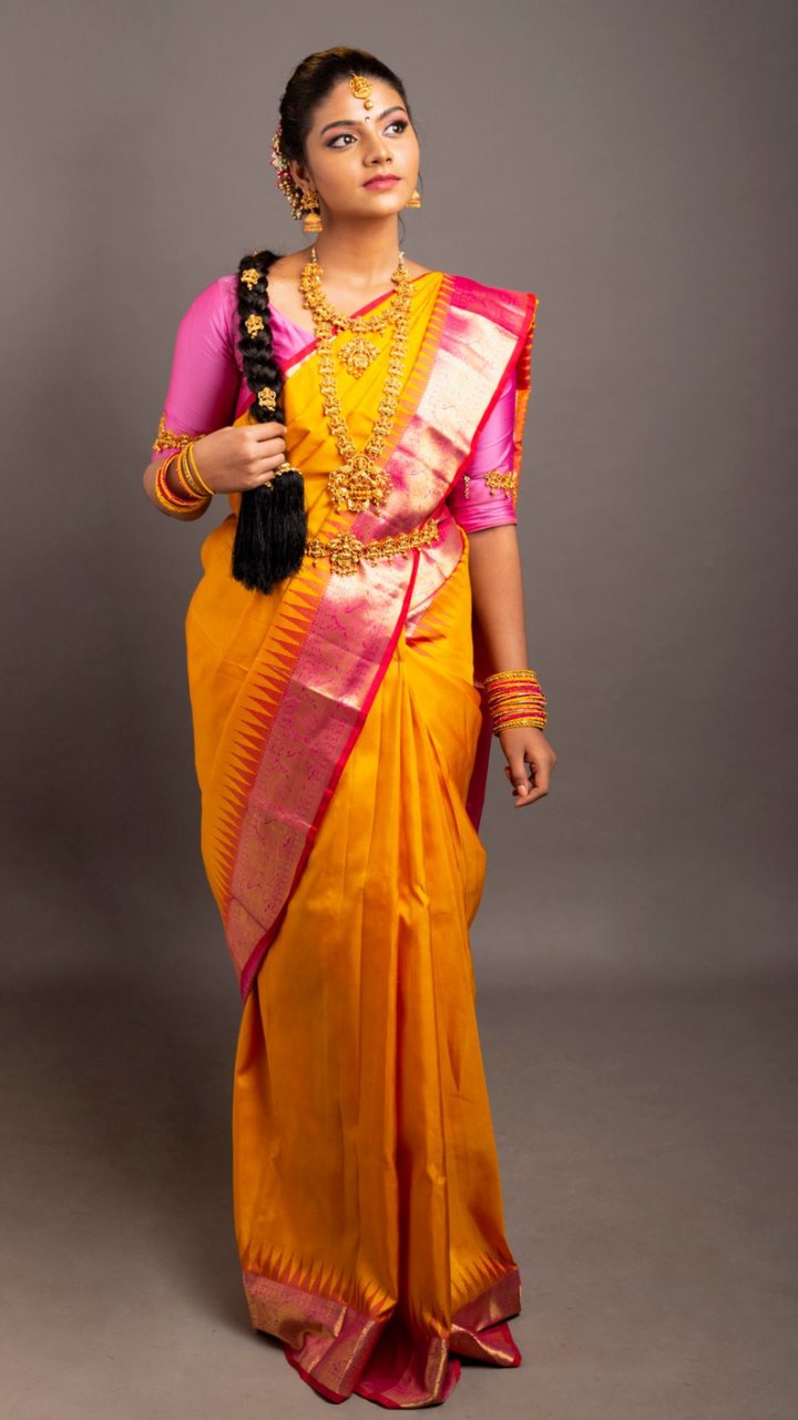 Mustard Kanjivaram, in motion