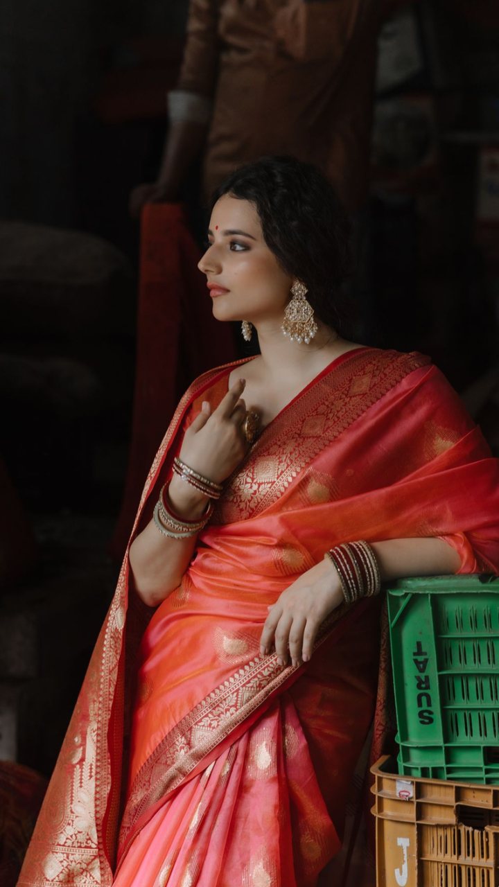 Coral Banarasi — every angle